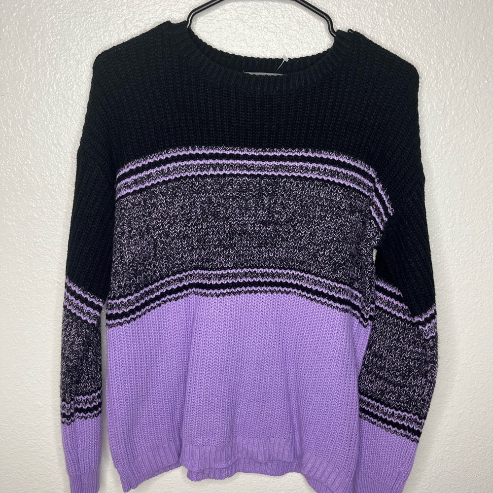 Jason Maxwell Black and Purple Crew Neck Sweater